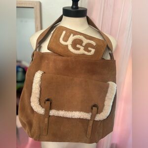 UGG Brown Suede Backpack with Shearling Accent